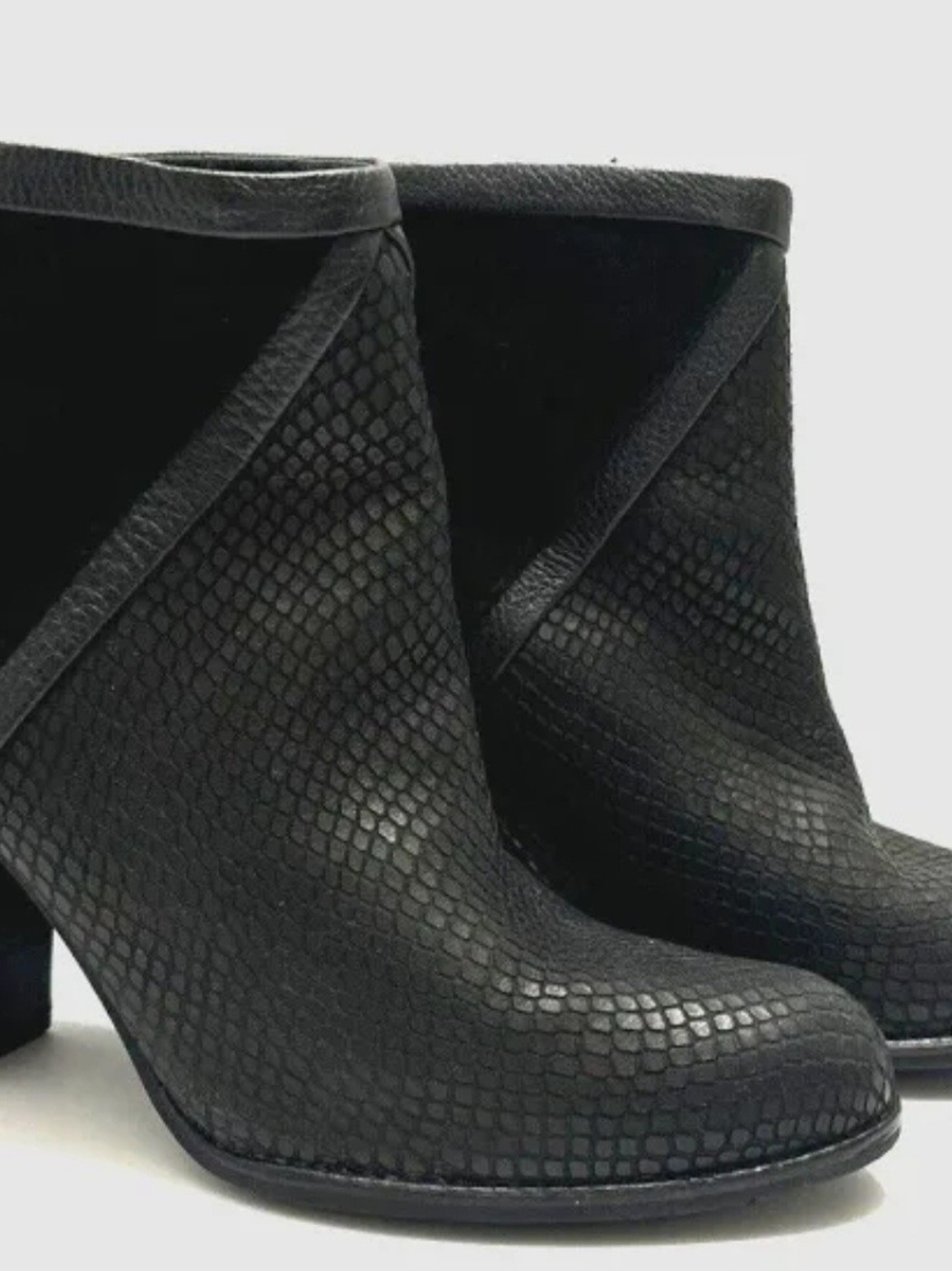 Fossil Black Textured Ankle Booties with Block Heel